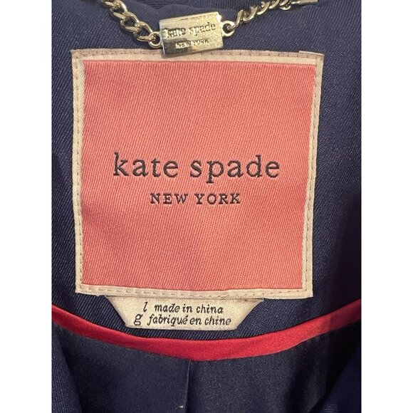 Kate Spade Swing Trench Coat Jacket Blue Large Button Snaps No Hood - Picture 5 of 8